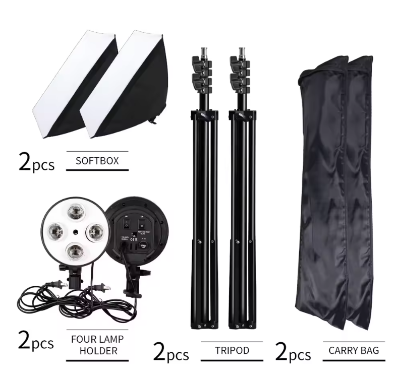 50 × 70 cm Softbox Set met 8 LED Lampen – Studio Verlichting Kit