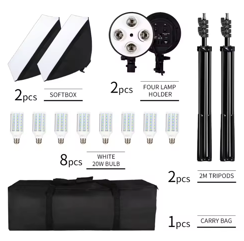 50 × 70 cm Softbox Set met 8 LED Lampen – Studio Verlichting Kit