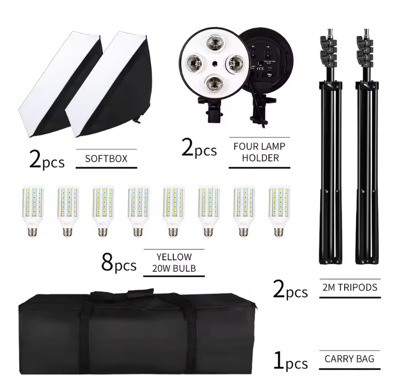 50 × 70 cm Softbox Set met 8 LED Lampen – Studio Verlichting Kit