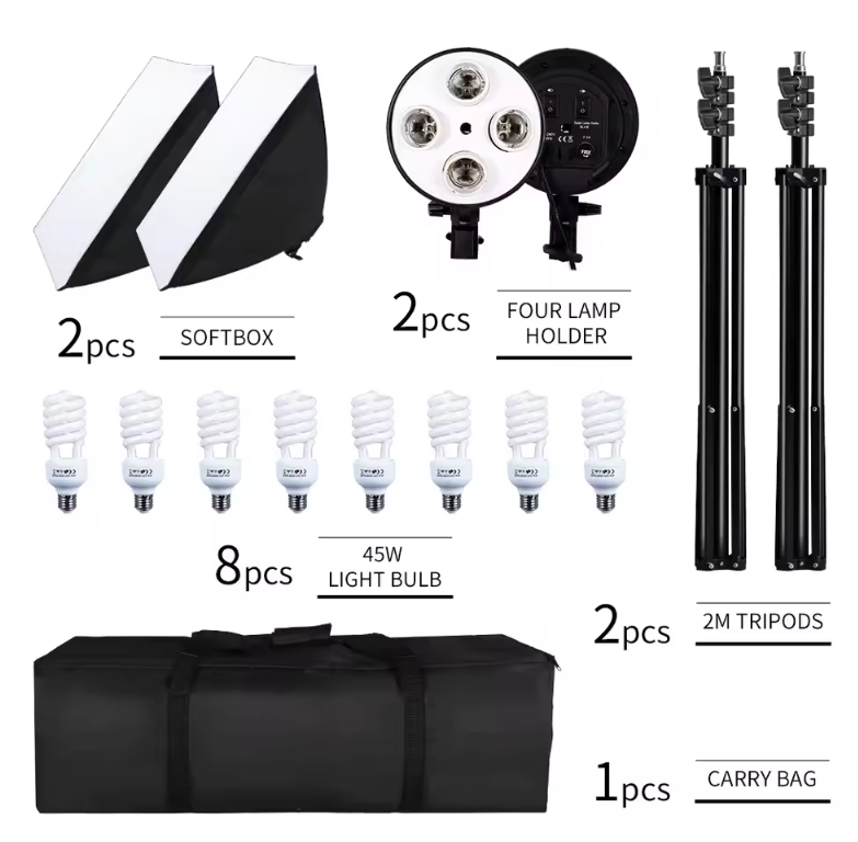 50 × 70 cm Softbox Set met 8 LED Lampen – Studio Verlichting Kit