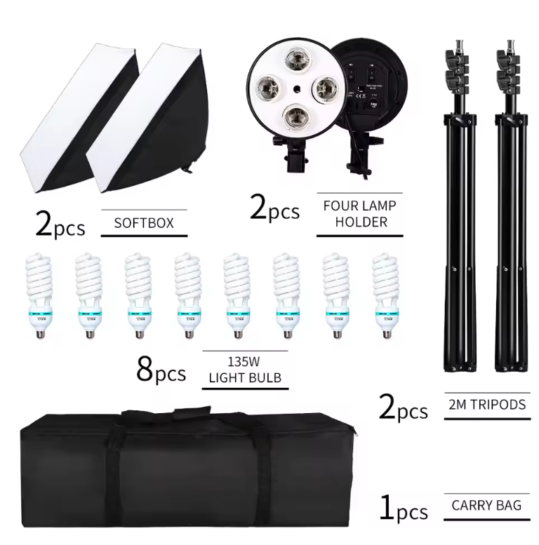 50 × 70 cm Softbox Set met 8 LED Lampen – Studio Verlichting Kit