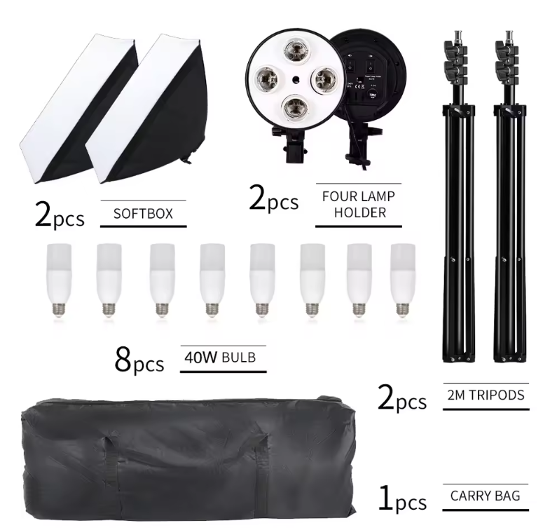 50 × 70 cm Softbox Set met 8 LED Lampen – Studio Verlichting Kit