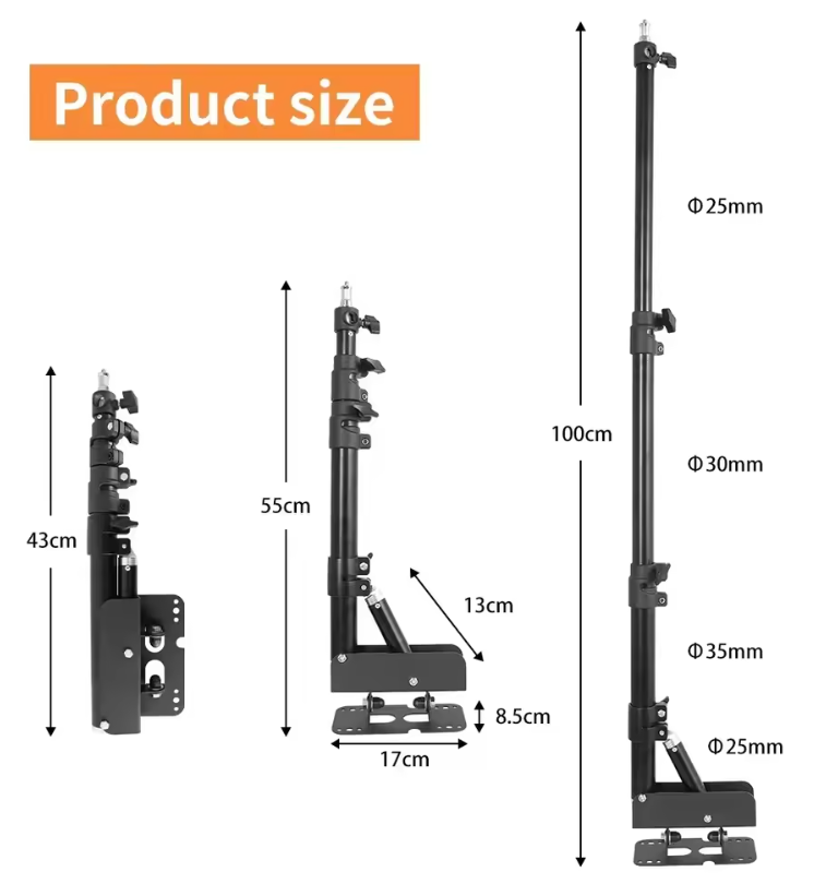 Wand Boom Arm voor Fotostudio – Draaibare Lichtarm tot 100 cm