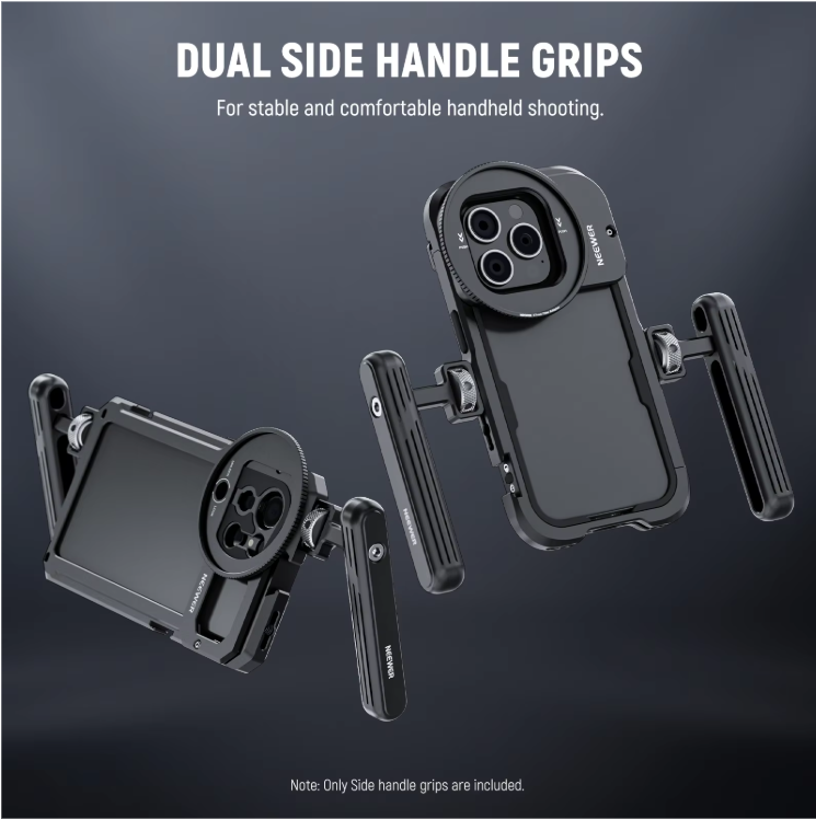 Set van 2 Aluminium Handgrepen voor Smartphone Video Rig – 360° Draaibare Side en Top Handles voor Filmen en Vloggen