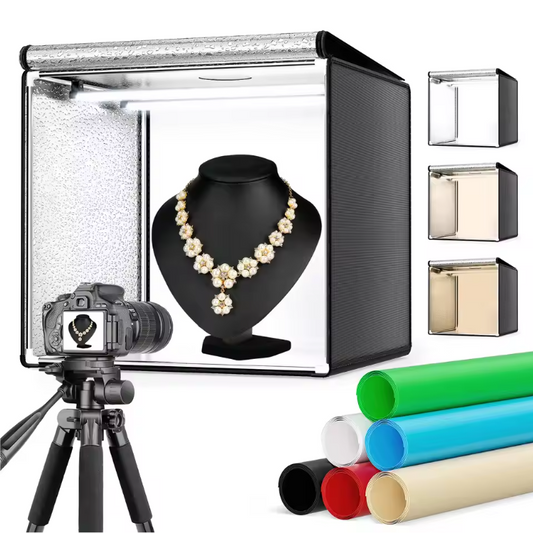 Opvouwbare Fotostudio Lichtbox 60 × 60 cm – LED Product Fotografie Tent met Dimbare Verlichting en 6 Achtergronden