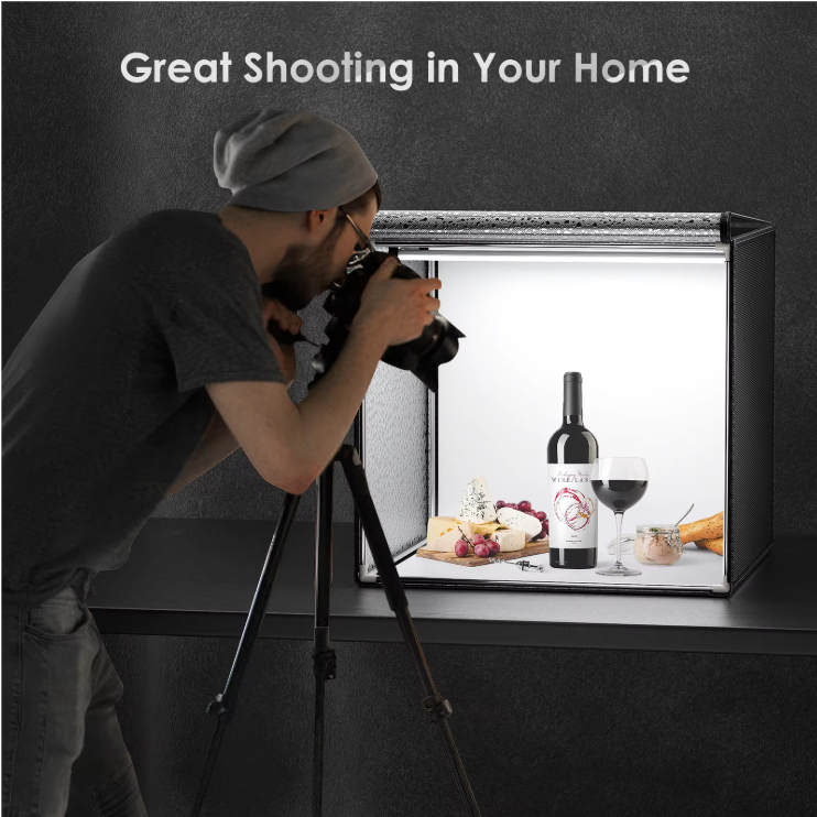 Opvouwbare Fotostudio Lichtbox 60 × 60 cm – LED Product Fotografie Tent met Dimbare Verlichting en 6 Achtergronden