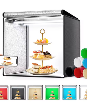 Opvouwbare Fotostudio Lichtbox 60 × 60 cm – LED Product Fotografie Tent met Dimbare Verlichting en 6 Achtergronden