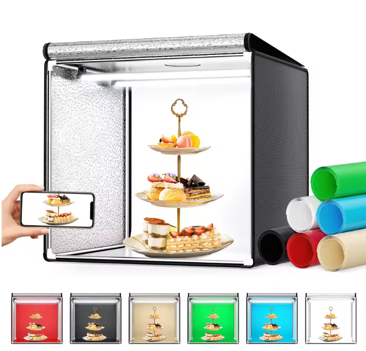 Opvouwbare Fotostudio Lichtbox 60 × 60 cm – LED Product Fotografie Tent met Dimbare Verlichting en 6 Achtergronden