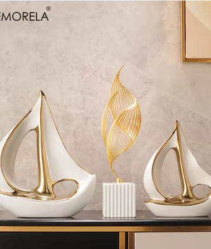 Keramisch Zeilboot Decoratiebeeld – Luxe Moderne Woondecoratie Sculptuur voor Woonkamer en Bureau