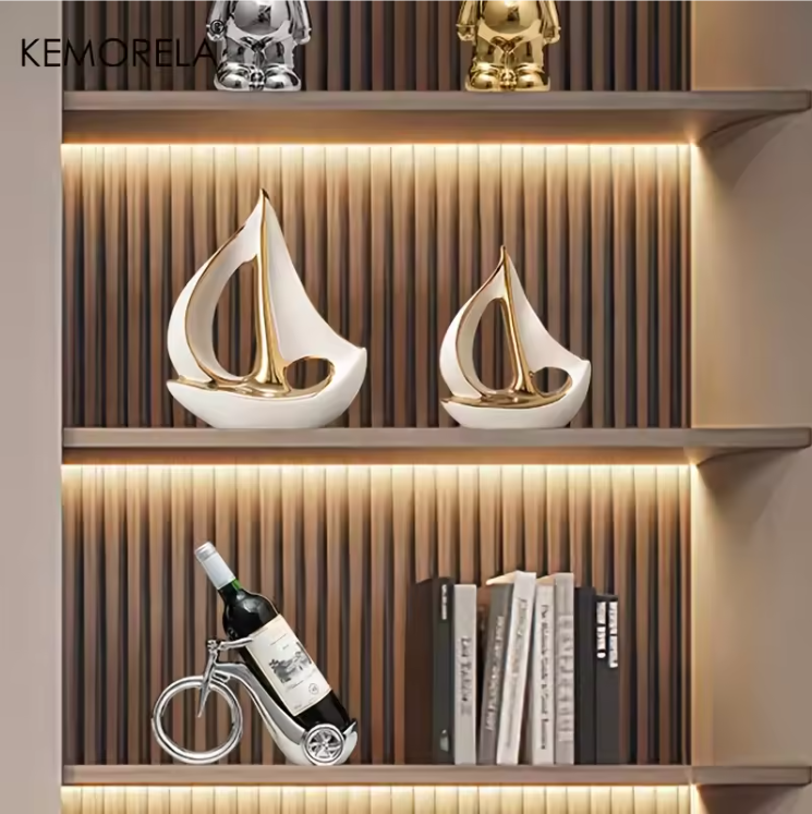 Keramisch Zeilboot Decoratiebeeld – Luxe Moderne Woondecoratie Sculptuur voor Woonkamer en Bureau