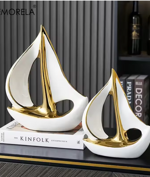 Keramisch Zeilboot Decoratiebeeld – Luxe Moderne Woondecoratie Sculptuur voor Woonkamer en Bureau