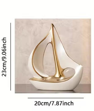 Keramisch Zeilboot Decoratiebeeld – Luxe Moderne Woondecoratie Sculptuur voor Woonkamer en Bureau