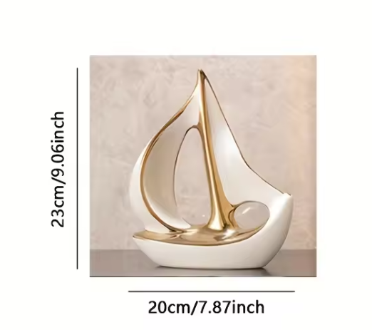 Keramisch Zeilboot Decoratiebeeld – Luxe Moderne Woondecoratie Sculptuur voor Woonkamer en Bureau