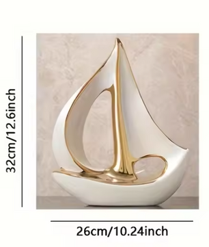 Keramisch Zeilboot Decoratiebeeld – Luxe Moderne Woondecoratie Sculptuur voor Woonkamer en Bureau