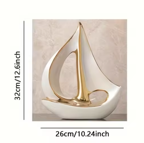 Keramisch Zeilboot Decoratiebeeld – Luxe Moderne Woondecoratie Sculptuur voor Woonkamer en Bureau