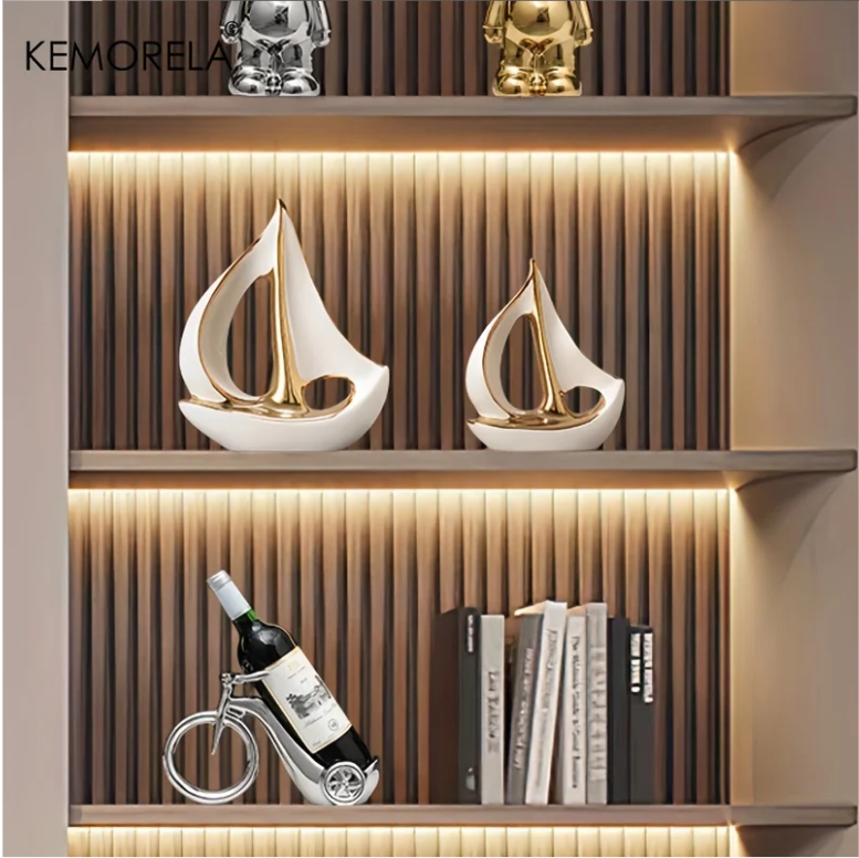 Keramisch Zeilboot Decoratiebeeld – Luxe Moderne Woondecoratie Sculptuur voor Woonkamer en Bureau