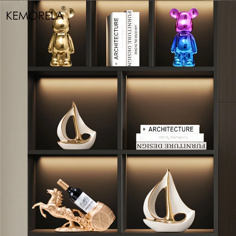 Keramisch Zeilboot Decoratiebeeld – Luxe Moderne Woondecoratie Sculptuur voor Woonkamer en Bureau