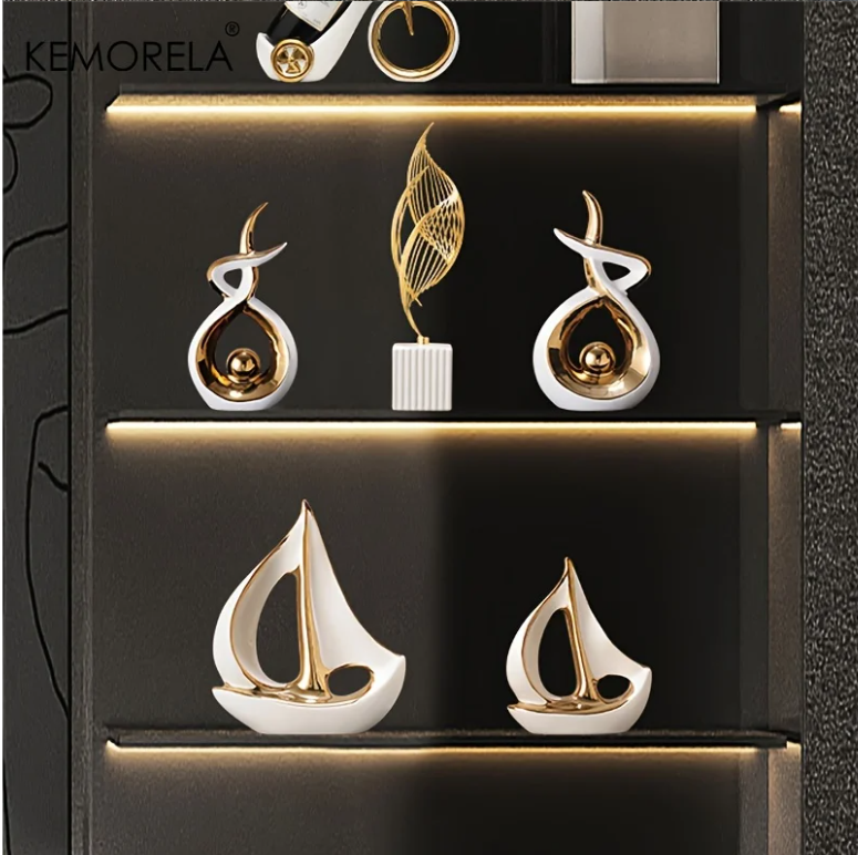 Keramisch Zeilboot Decoratiebeeld – Luxe Moderne Woondecoratie Sculptuur voor Woonkamer en Bureau