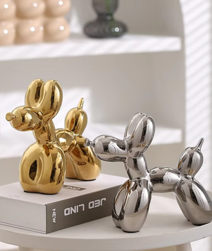 Keramisch Balloon Dog Decoratiebeeld 21 cm – Moderne Abstracte Hond Sculptuur voor Woonkamer en Bureau