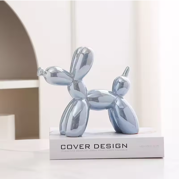 Keramisch Balloon Dog Decoratiebeeld 21 cm – Moderne Abstracte Hond Sculptuur voor Woonkamer en Bureau