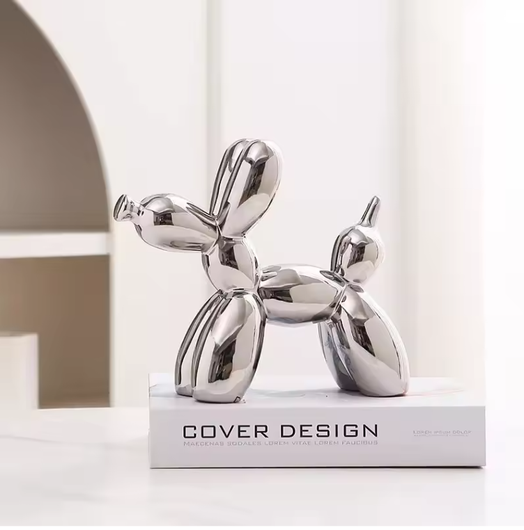 Keramisch Balloon Dog Decoratiebeeld 21 cm – Moderne Abstracte Hond Sculptuur voor Woonkamer en Bureau