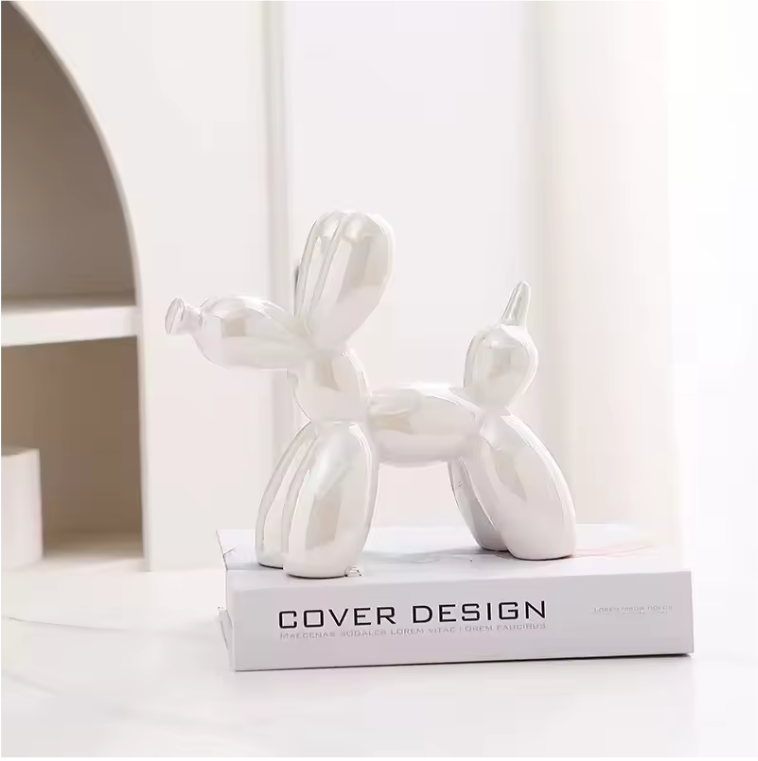 Keramisch Balloon Dog Decoratiebeeld 21 cm – Moderne Abstracte Hond Sculptuur voor Woonkamer en Bureau