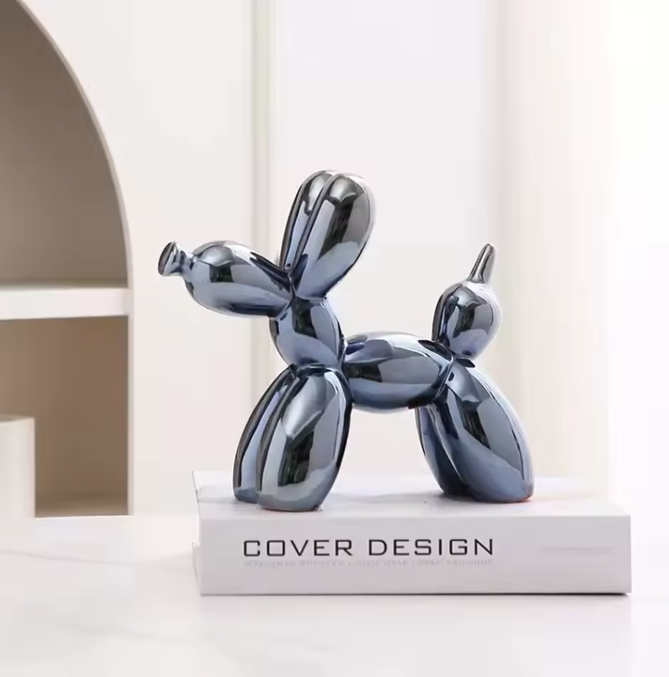 Keramisch Balloon Dog Decoratiebeeld 21 cm – Moderne Abstracte Hond Sculptuur voor Woonkamer en Bureau
