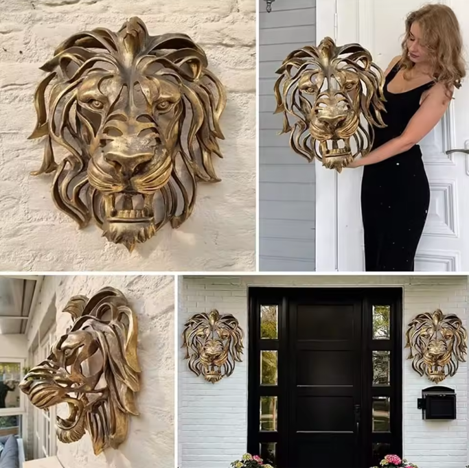 Leeuwenkop Wanddecoratie – Luxe Wandsculptuur van Resin met Gedetailleerd Reliëf