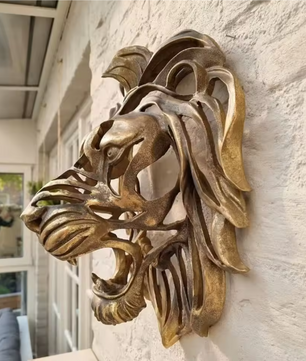Leeuwenkop Wanddecoratie – Luxe Wandsculptuur van Resin met Gedetailleerd Reliëf