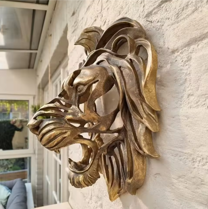 Leeuwenkop Wanddecoratie – Luxe Wandsculptuur van Resin met Gedetailleerd Reliëf