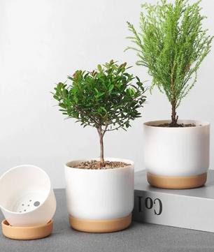 Mini Bloempot van Kunststof met Keramieklook – Kleine Plantenpot met Drainagegat voor Succulenten en Cactus