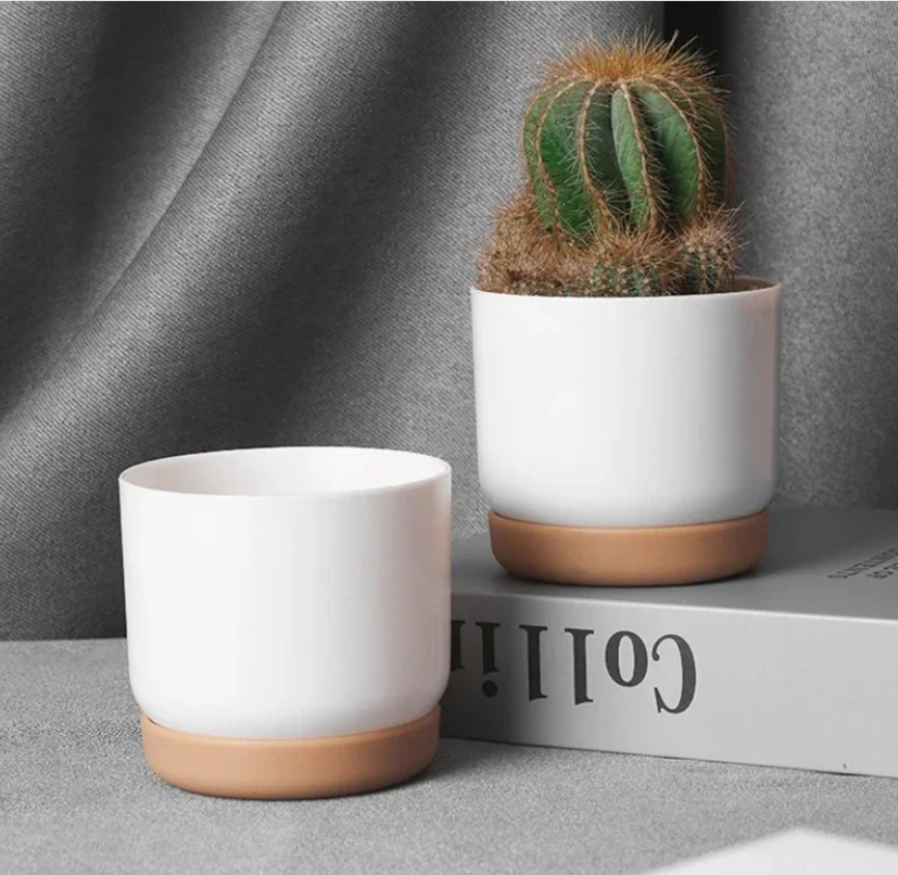 Mini Bloempot van Kunststof met Keramieklook – Kleine Plantenpot met Drainagegat voor Succulenten en Cactus
