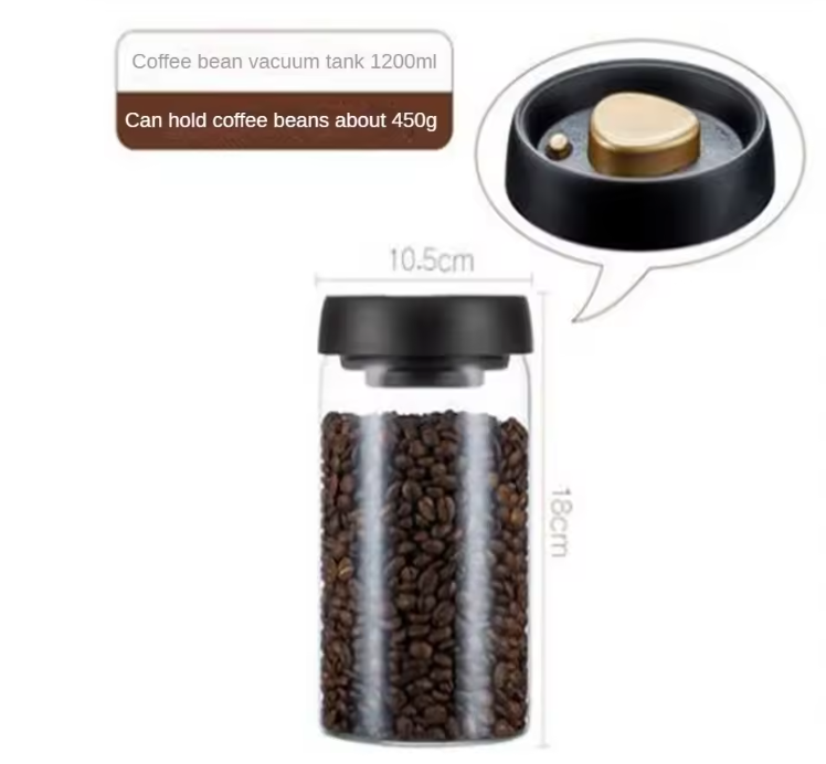 Glazen Vacuüm Voorraadpot – Luchtdichte Bewaarpot voor Koffiebonen en Voedsel