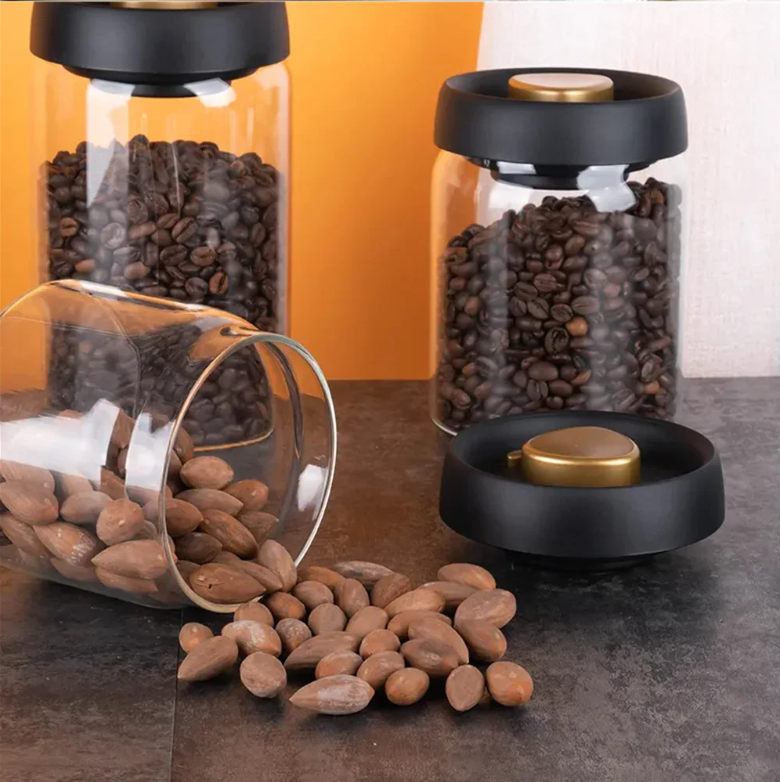Glazen Vacuüm Voorraadpot – Luchtdichte Bewaarpot voor Koffiebonen en Voedsel