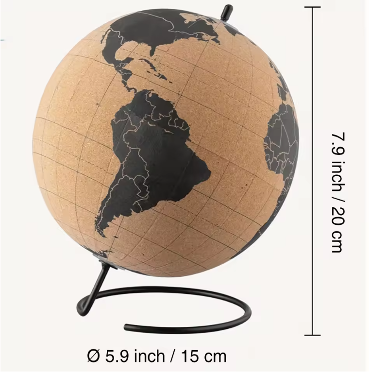 Kurken Wereldbol Memo Bord – Decoratieve Globe Prikbord voor Bureau en Reisherinneringen