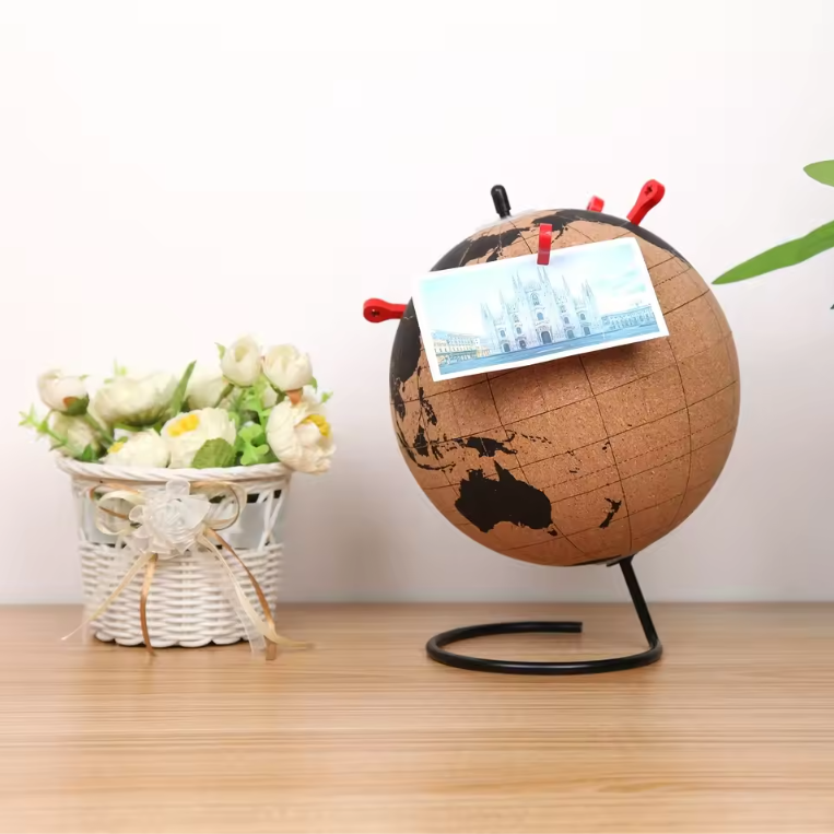 Kurken Wereldbol Memo Bord – Decoratieve Globe Prikbord voor Bureau en Reisherinneringen