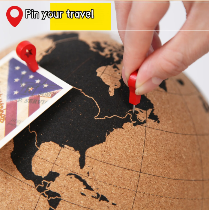 Kurken Wereldbol Memo Bord – Decoratieve Globe Prikbord voor Bureau en Reisherinneringen