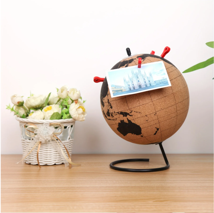 Kurken Wereldbol Memo Bord – Decoratieve Globe Prikbord voor Bureau en Reisherinneringen