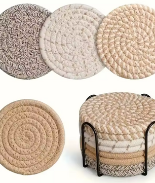 Set van 8 Gebreide Pannenonderzetters – Hittebestendige Tafelbeschermers met Spiraalpatroon