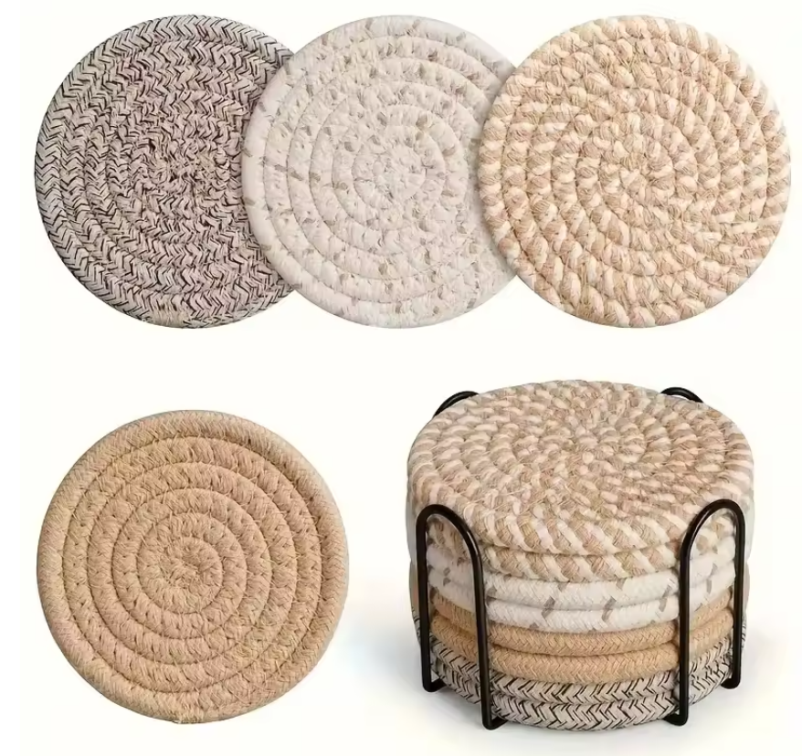 Set van 8 Gebreide Pannenonderzetters – Hittebestendige Tafelbeschermers met Spiraalpatroon