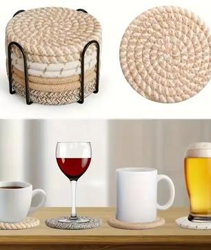 Set van 8 Gebreide Pannenonderzetters – Hittebestendige Tafelbeschermers met Spiraalpatroon