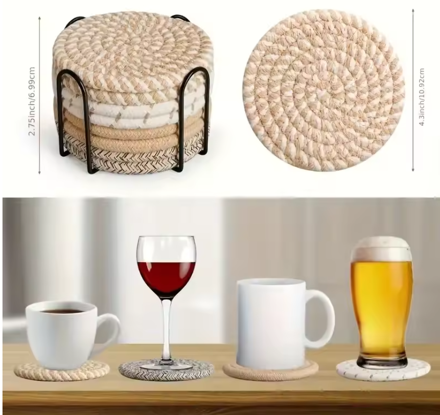 Set van 8 Gebreide Pannenonderzetters – Hittebestendige Tafelbeschermers met Spiraalpatroon