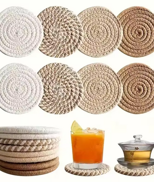 Set van 8 Gebreide Pannenonderzetters – Hittebestendige Tafelbeschermers met Spiraalpatroon