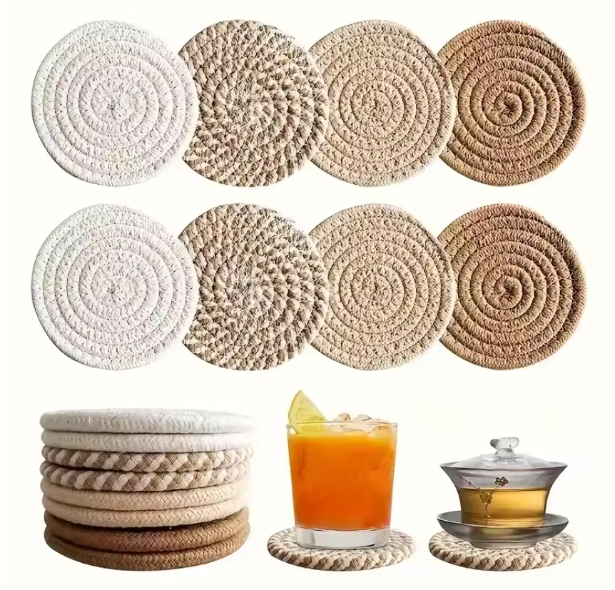 Set van 8 Gebreide Pannenonderzetters – Hittebestendige Tafelbeschermers met Spiraalpatroon