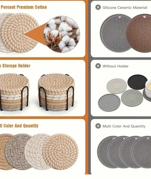 Set van 8 Gebreide Pannenonderzetters – Hittebestendige Tafelbeschermers met Spiraalpatroon