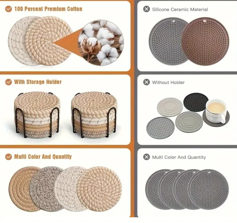 Set van 8 Gebreide Pannenonderzetters – Hittebestendige Tafelbeschermers met Spiraalpatroon