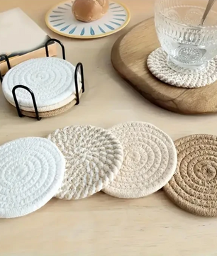 Set van 8 Gebreide Pannenonderzetters – Hittebestendige Tafelbeschermers met Spiraalpatroon