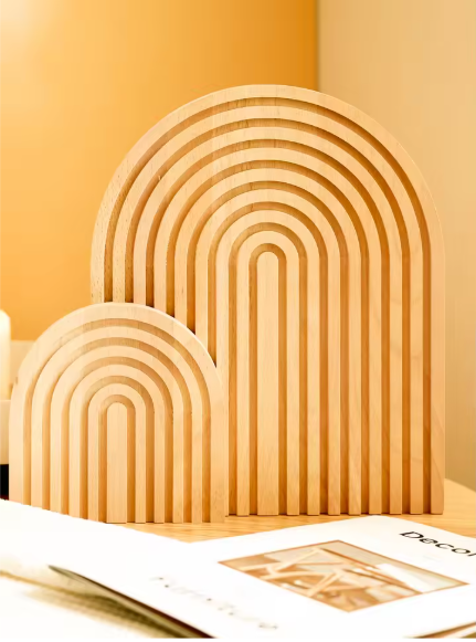 Boho Houten Boog Decoratie – Minimalistisch Geometrisch Ornament voor Tafel of Plank