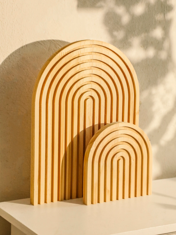 Boho Houten Boog Decoratie – Minimalistisch Geometrisch Ornament voor Tafel of Plank
