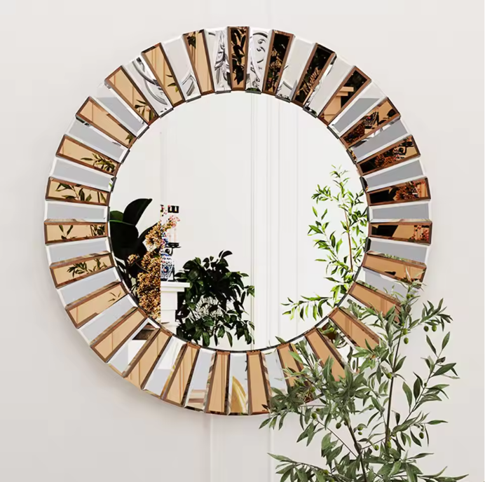 Ronde Wandspiegel met Sunburst Design – Decoratieve Spiegel voor Hal, Badkamer of Woonkamer
